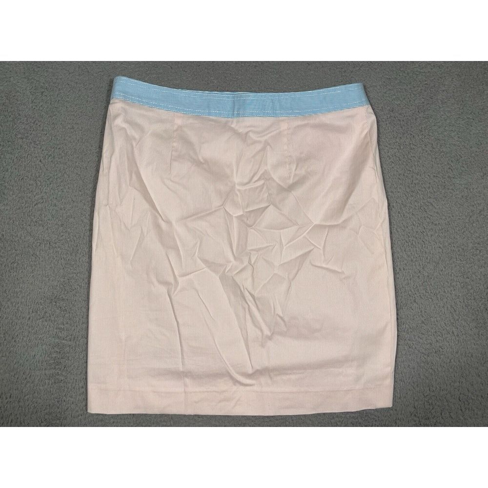 346 Brooks Brothers Skirt Pink Blue White Pin Stripes Size 14 Straight Short - Picture 6 of 10
